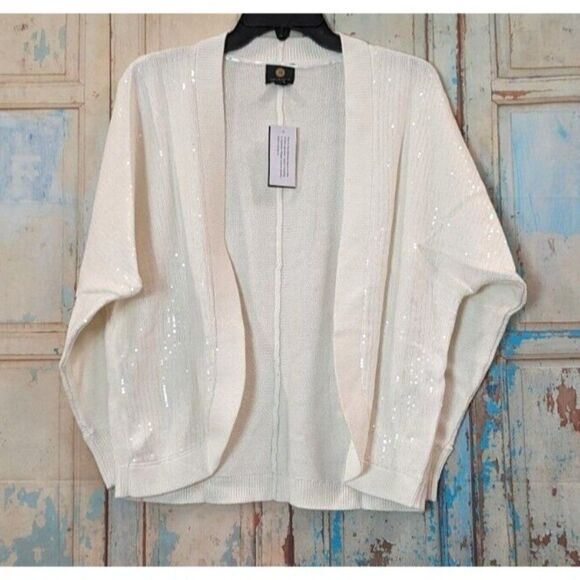 JM Collection Womens Size Medium White Long Sleeve Cardigan Sweater - Picture 1 of 8